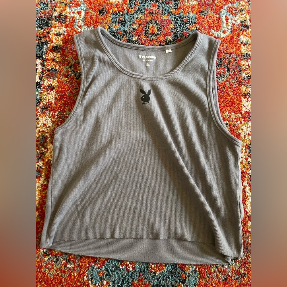 Womens Playboy grey cropped tank top. Size L.